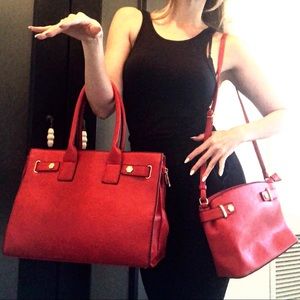 3 For 1 Red with Gold Hardware Vegan Leather Bags